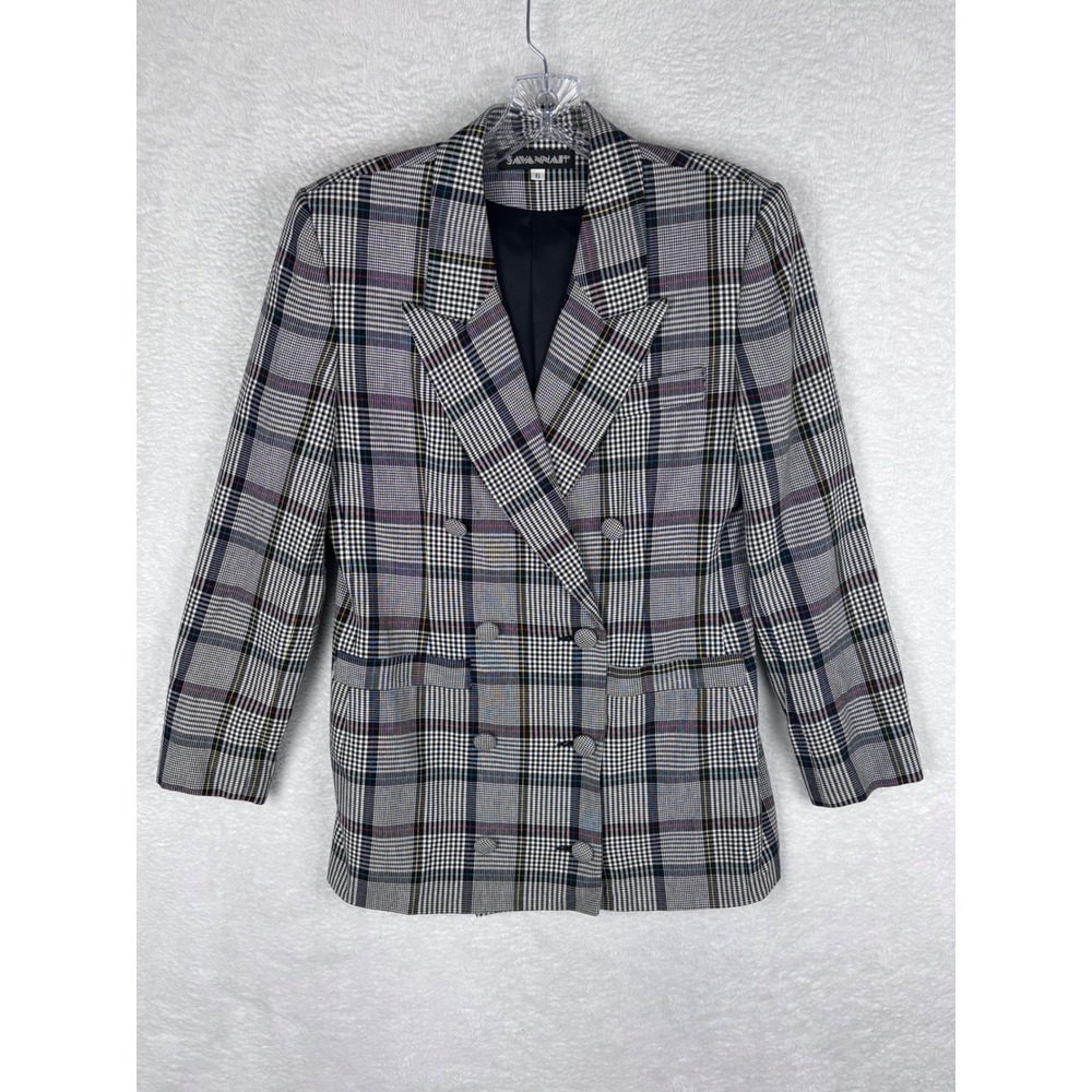 Savannah Plaid Blazer Double Breasted Career Office Coat‎ Jacket Size 6